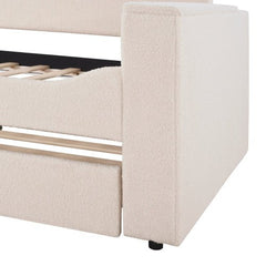 Bellemave® Teddy Fleece Upholstered Daybed with Storage Armrests, Trundle and Latest Integrated Bluetooth Audio System - Bellemave