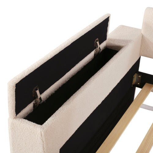 Bellemave® Teddy Fleece Upholstered Daybed with Storage Armrests, Trundle and Latest Integrated Bluetooth Audio System - Bellemave