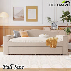 Bellemave® Teddy Fleece Upholstered Daybed with Storage Armrests, Trundle and Latest Integrated Bluetooth Audio System - Bellemave