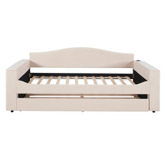 Bellemave® Teddy Fleece Upholstered Daybed with Storage Armrests, Trundle and Latest Integrated Bluetooth Audio System - Bellemave