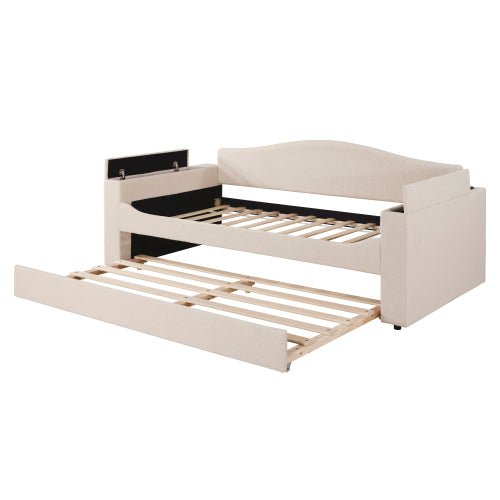 Bellemave® Teddy Fleece Upholstered Daybed with Storage Armrests, Trundle and Latest Integrated Bluetooth Audio System - Bellemave