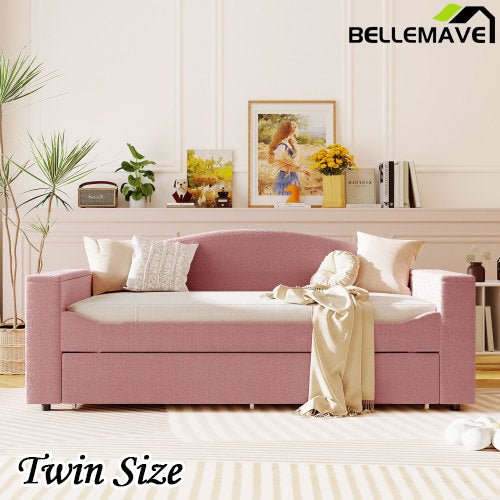 Bellemave® Teddy Fleece Upholstered Daybed with Storage Armrests, Trundle and Latest Integrated Bluetooth Audio System - Bellemave