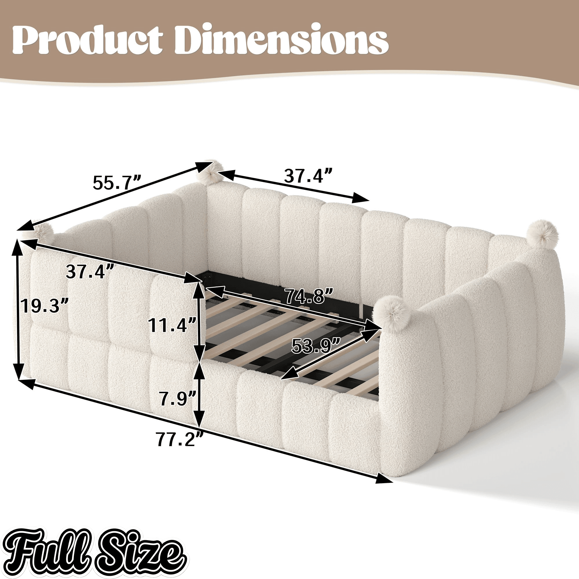Bellemave® Teddy Fleece Upholstered Montessori Floor Bed with Fence,Low Profile Kids Bed Frame with Full Padded Safety Guardrails for Kids - Bellemave
