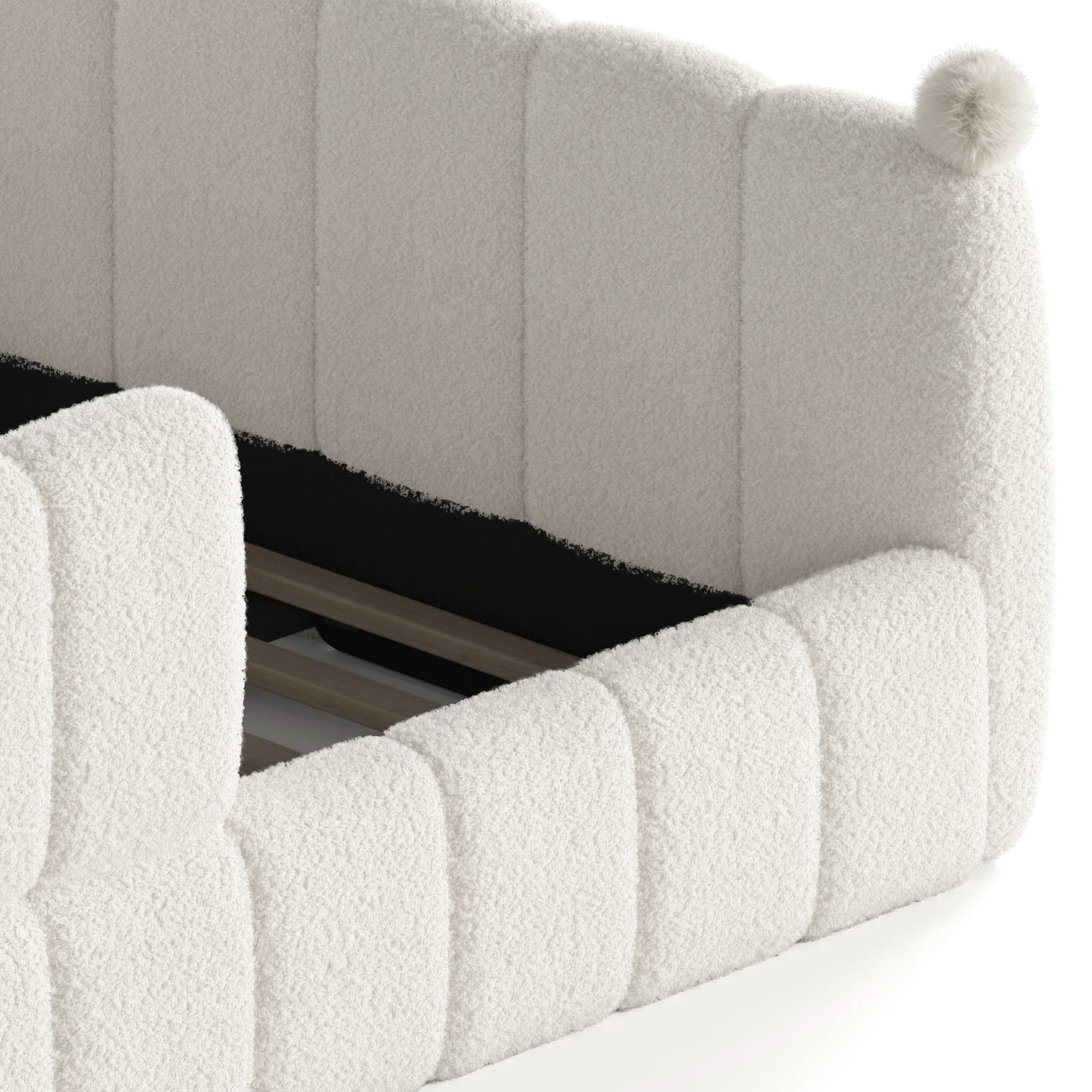Bellemave® Teddy Fleece Upholstered Montessori Floor Bed with Fence,Low Profile Kids Bed Frame with Full Padded Safety Guardrails for Kids - Bellemave
