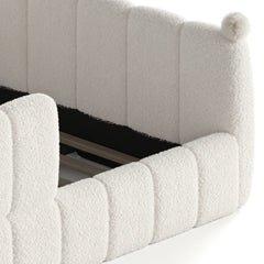 Bellemave® Teddy Fleece Upholstered Montessori Floor Bed with Fence,Low Profile Kids Bed Frame with Full Padded Safety Guardrails for Kids - Bellemave
