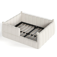 Bellemave® Teddy Fleece Upholstered Montessori Floor Bed with Fence,Low Profile Kids Bed Frame with Full Padded Safety Guardrails for Kids - Bellemave