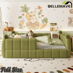 Bellemave® Teddy Fleece Upholstered Montessori Floor Bed with Fence,Low Profile Kids Bed Frame with Full Padded Safety Guardrails for Kids - Bellemave