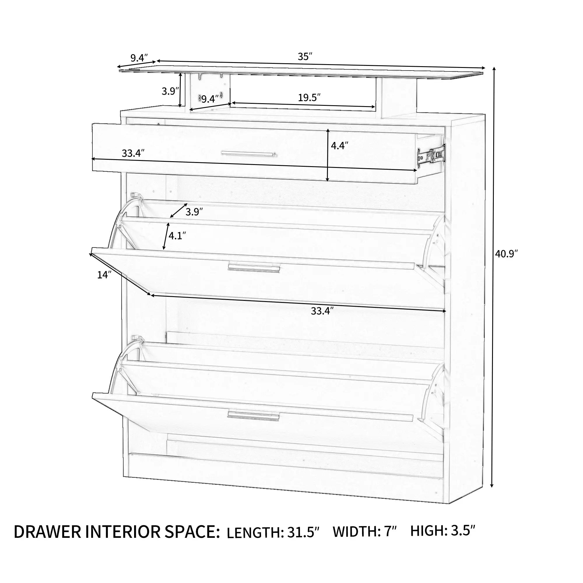Bellemave® Tempered Glass Top Shoe Storage Cabinet with Drawer and LED Light - Bellemave