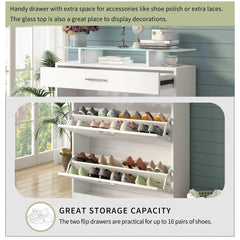 Bellemave® Tempered Glass Top Shoe Storage Cabinet with Drawer and LED Light - Bellemave