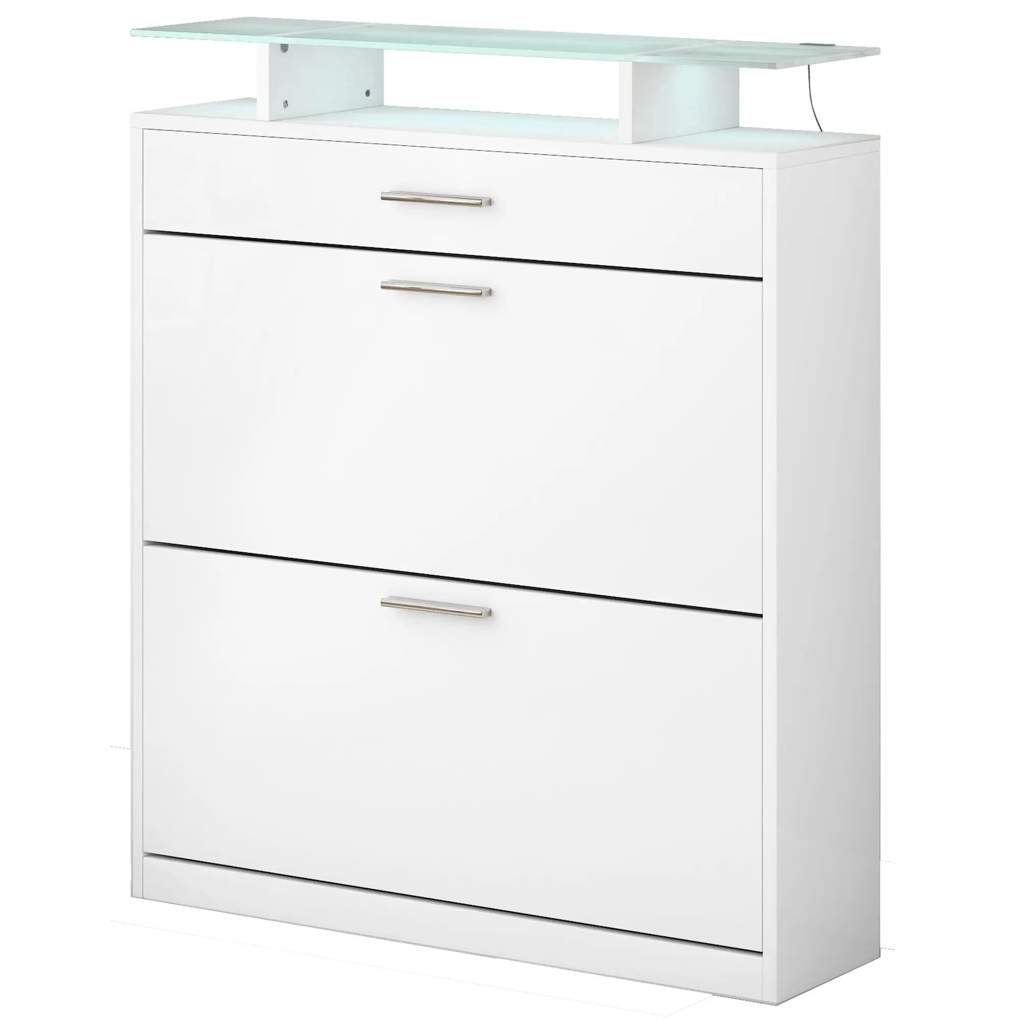 Bellemave® Tempered Glass Top Shoe Storage Cabinet with Drawer and LED Light - Bellemave