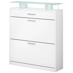 Bellemave® Tempered Glass Top Shoe Storage Cabinet with Drawer and LED Light - Bellemave