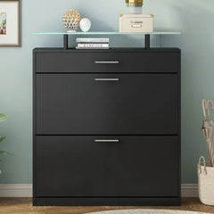 Bellemave® Tempered Glass Top Shoe Storage Cabinet with Drawer and LED Light - Bellemave
