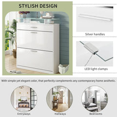 Bellemave® Tempered Glass Top Shoe Storage Cabinet with Drawer and LED Light - Bellemave
