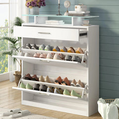 Bellemave® Tempered Glass Top Shoe Storage Cabinet with Drawer and LED Light - Bellemave