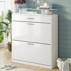 Bellemave® Tempered Glass Top Shoe Storage Cabinet with Drawer and LED Light - Bellemave