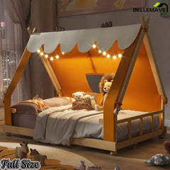 Bellemave® Tent House Bed with Skylight and Lights, Kids Canopy House Bed with Deer Antler Design - Bellemave