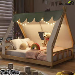Bellemave® Tent House Bed with Skylight and Lights, Kids Canopy House Bed with Deer Antler Design - Bellemave