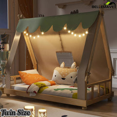 Bellemave® Tent House Bed with Skylight and Lights, Kids Canopy House Bed with Deer Antler Design - Bellemave