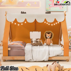 Bellemave® Tent House Bed with Skylight and Lights, Kids Canopy House Bed with Deer Antler Design - Bellemave