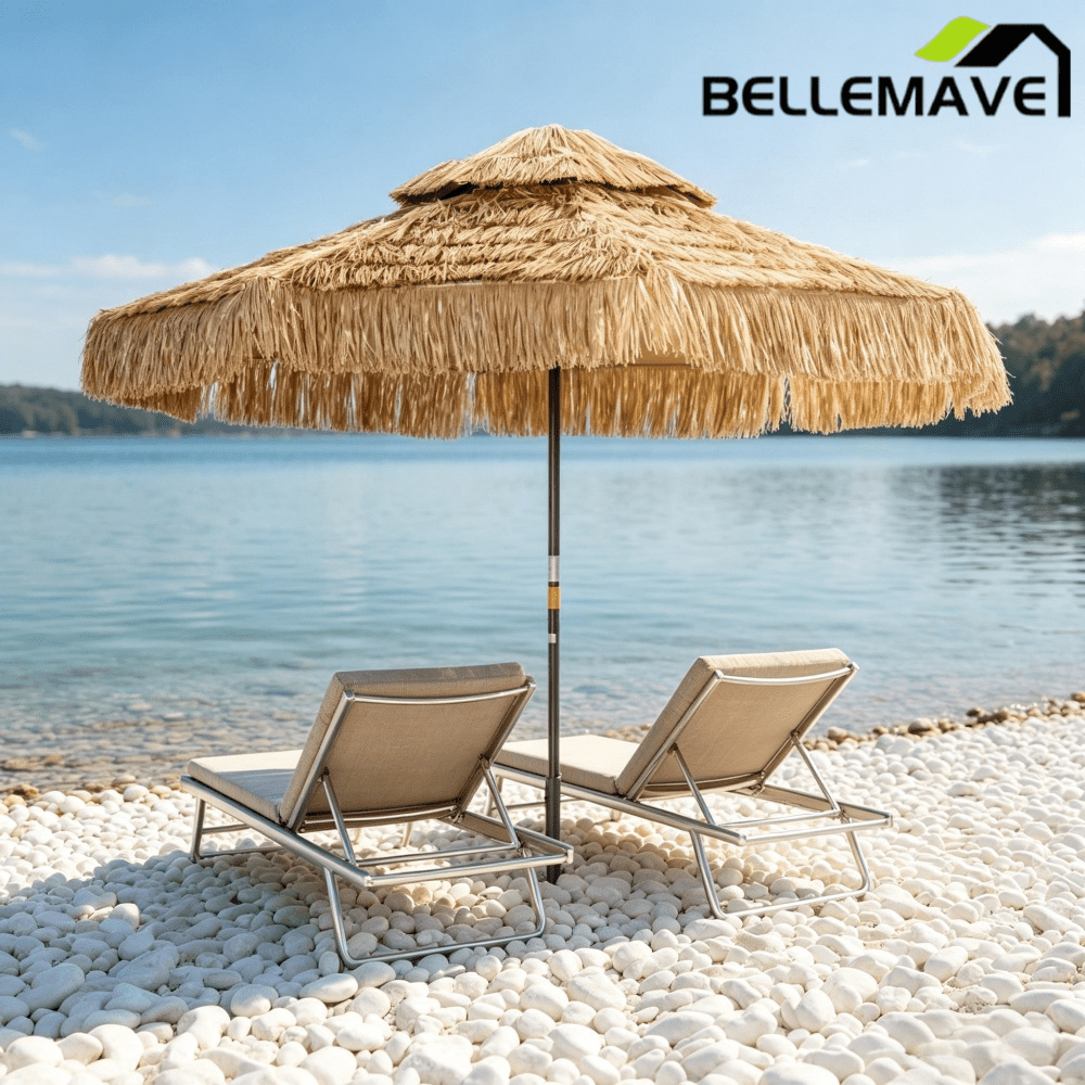 Bellemave® Thatched Outdoor Patio Umbrella, Hawaiian Style Straw Garden Umbrella - Bellemave