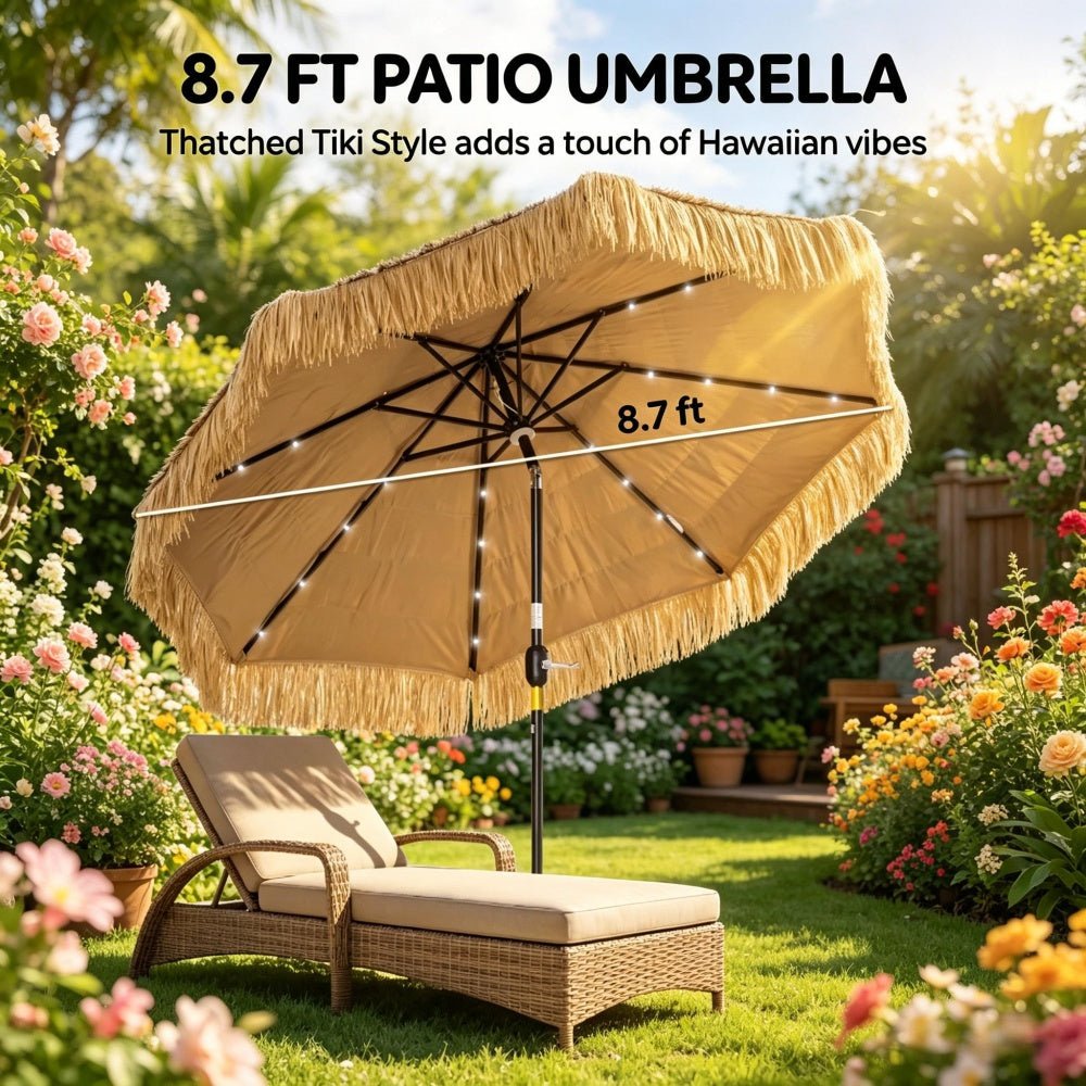 Bellemave® Thatched Outdoor Patio Umbrella, Hawaiian Style Straw Garden Umbrella - Bellemave