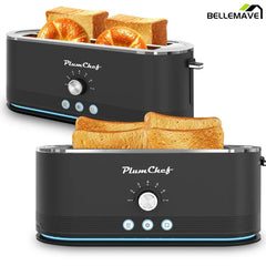Bellemave® toaster 4 slice,kitchen appliances,7 Browning Settings, Defrost/Reheat Functions,1400W (black) - Bellemave