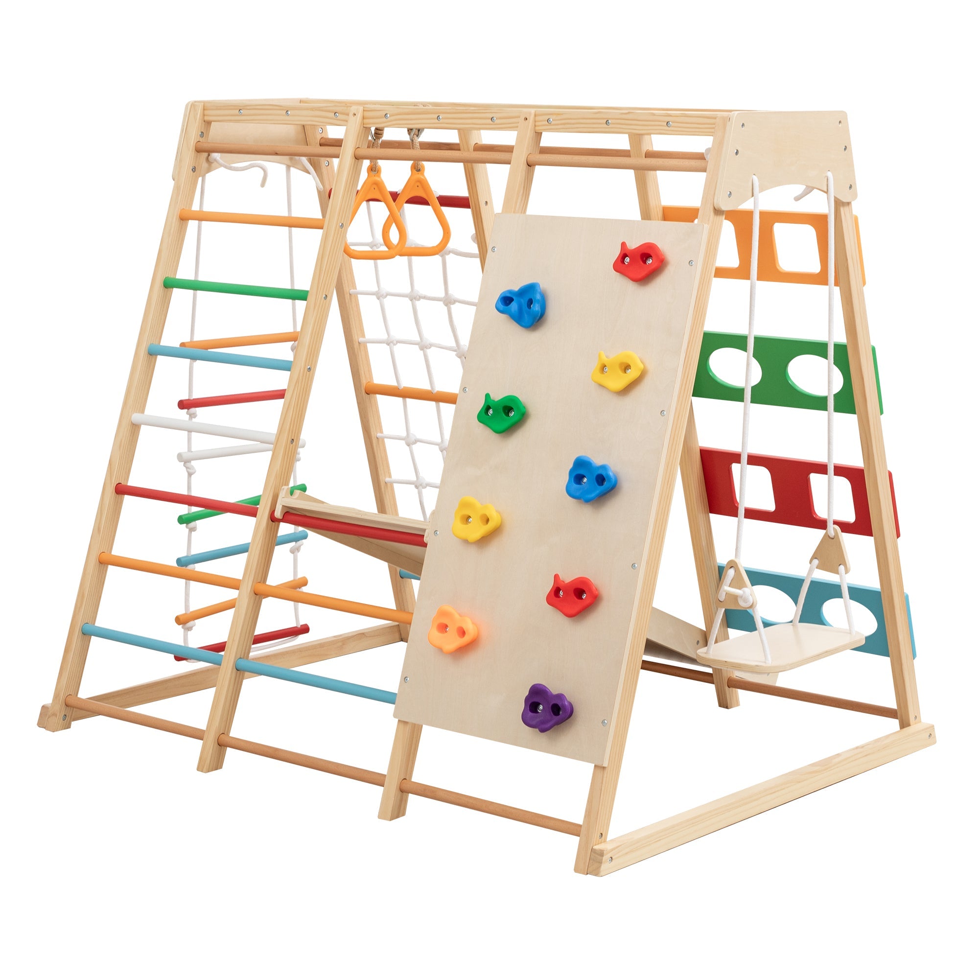 Bellemave® Toddler Climbing Toys Indoor - Featuring a Rock Climbing Wall, Wooden Swings, Gymnastic Rings, Rope Ladders, and Stretching Equipment,All - in - One 10 - in - 1 - Bellemave