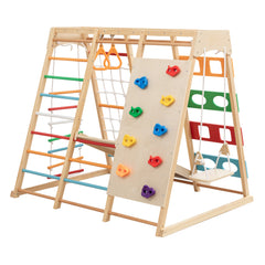 Bellemave® Toddler Climbing Toys Indoor - Featuring a Rock Climbing Wall, Wooden Swings, Gymnastic Rings, Rope Ladders, and Stretching Equipment,All - in - One 10 - in - 1 - Bellemave