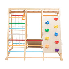 Bellemave® Toddler Climbing Toys Indoor - Featuring a Rock Climbing Wall, Wooden Swings, Gymnastic Rings, Rope Ladders, and Stretching Equipment,All - in - One 10 - in - 1 - Bellemave