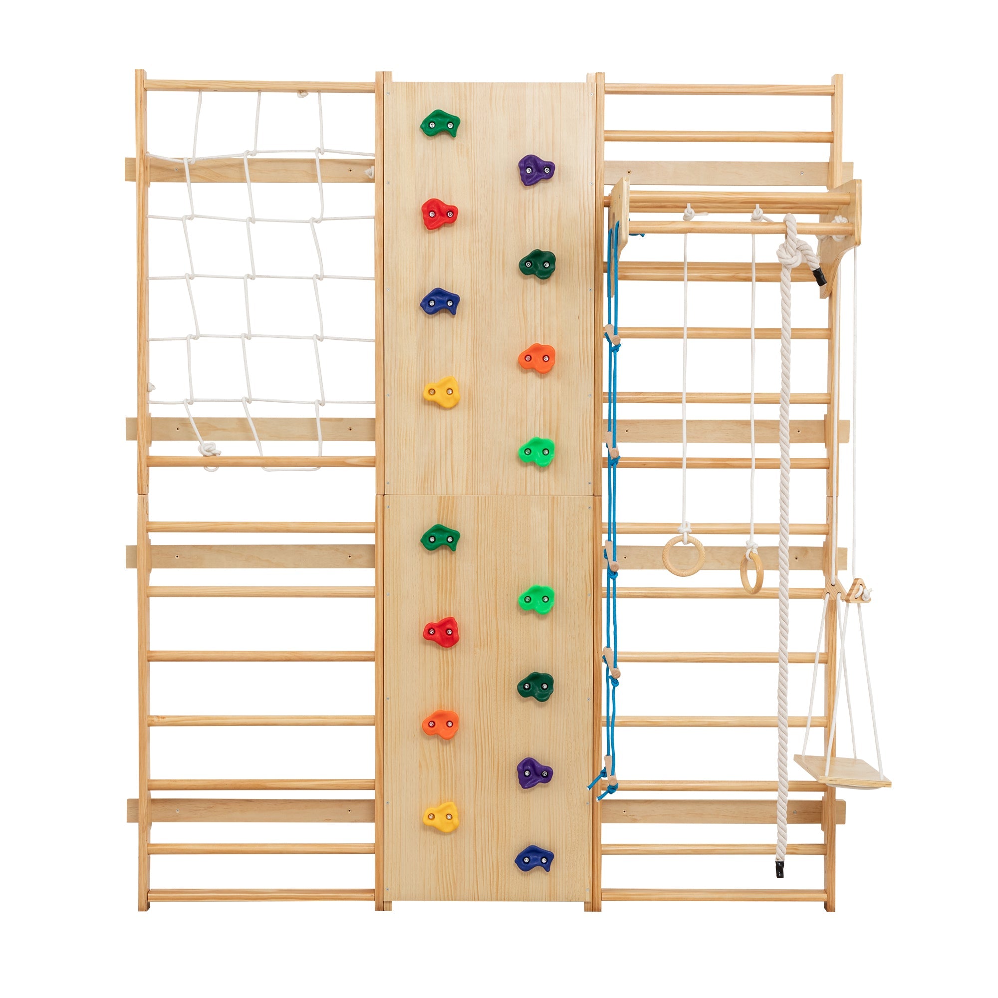 Bellemave® Toddler Climbing Toys Indoor - Featuring a Rock Climbing Wall, Wooden Swings, Gymnastic Rings, Rope Ladders, and Stretching Equipment,All - in - One 10 - in - 1 - Bellemave