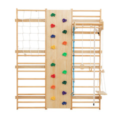 Bellemave® Toddler Climbing Toys Indoor - Featuring a Rock Climbing Wall, Wooden Swings, Gymnastic Rings, Rope Ladders, and Stretching Equipment,All - in - One 10 - in - 1 - Bellemave
