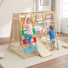 Bellemave® Toddler Climbing Toys Indoor - Featuring a Rock Climbing Wall, Wooden Swings, Gymnastic Rings, Rope Ladders, and Stretching Equipment,All - in - One 10 - in - 1 - Bellemave