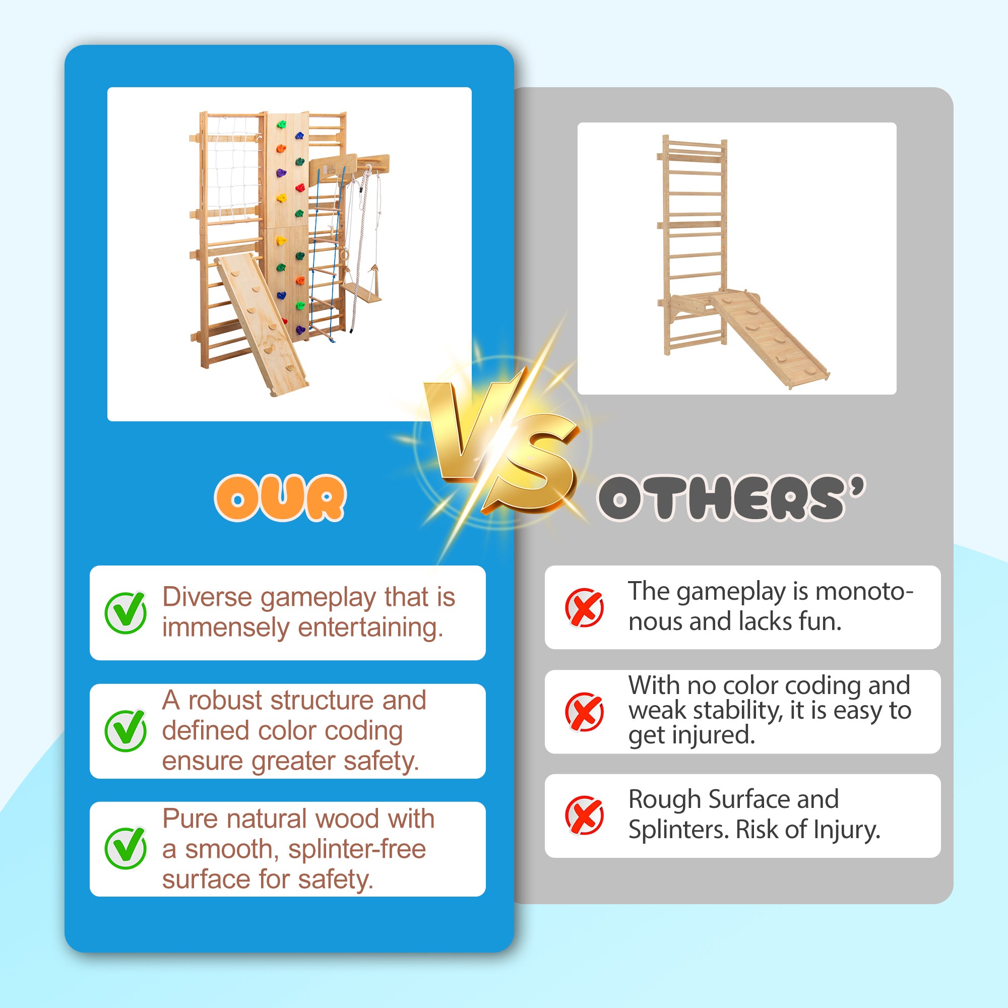 Bellemave® Toddler Climbing Toys Indoor - Featuring a Rock Climbing Wall, Wooden Swings, Gymnastic Rings, Rope Ladders, and Stretching Equipment,All - in - One 10 - in - 1 - Bellemave