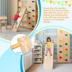 Bellemave® Toddler Climbing Toys Indoor - Featuring a Rock Climbing Wall, Wooden Swings, Gymnastic Rings, Rope Ladders, and Stretching Equipment,All - in - One 10 - in - 1 - Bellemave