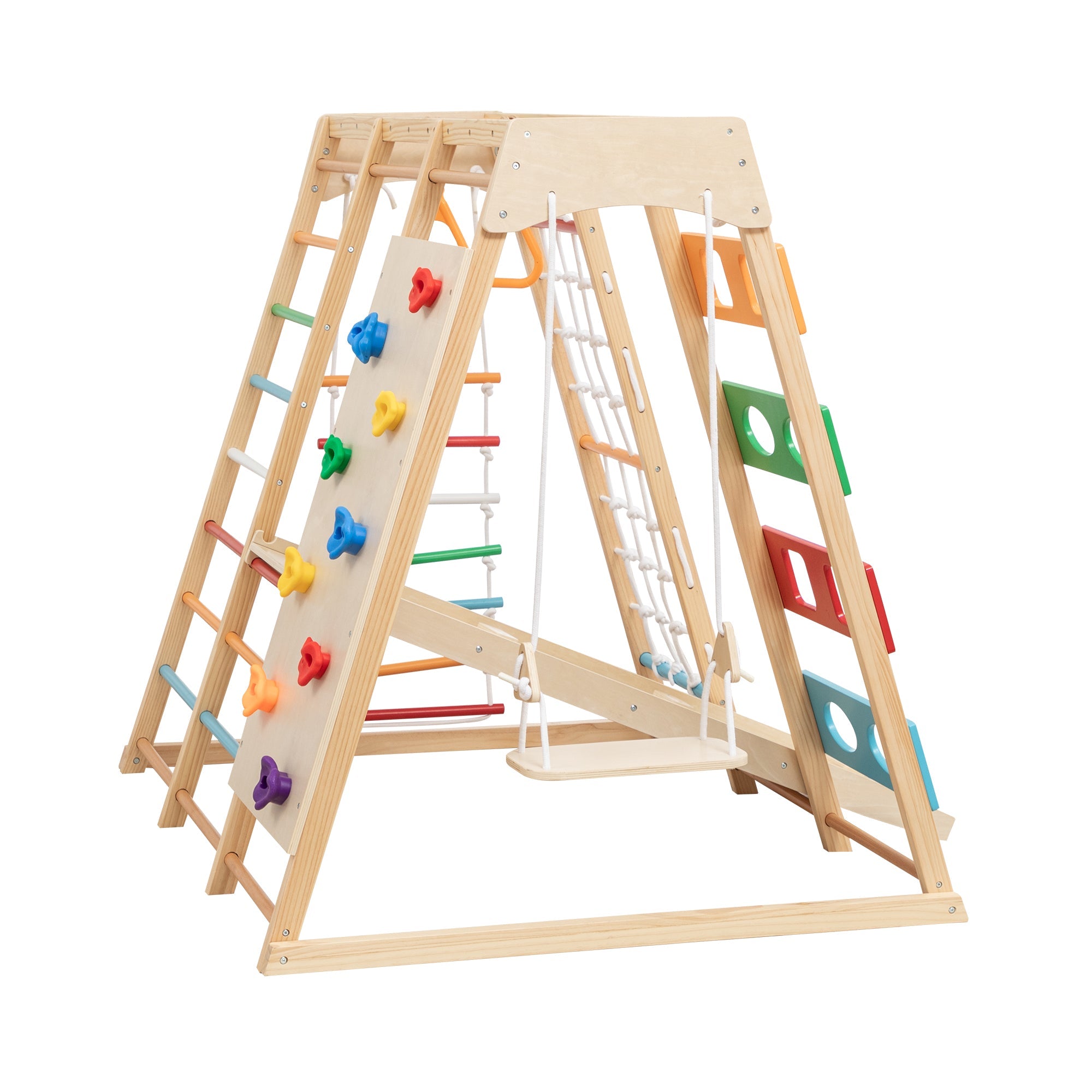 Bellemave® Toddler Climbing Toys Indoor - Featuring a Rock Climbing Wall, Wooden Swings, Gymnastic Rings, Rope Ladders, and Stretching Equipment,All - in - One 10 - in - 1 - Bellemave