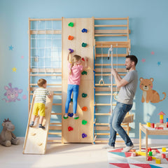 Bellemave® Toddler Climbing Toys Indoor - Featuring a Rock Climbing Wall, Wooden Swings, Gymnastic Rings, Rope Ladders, and Stretching Equipment,All - in - One 10 - in - 1 - Bellemave