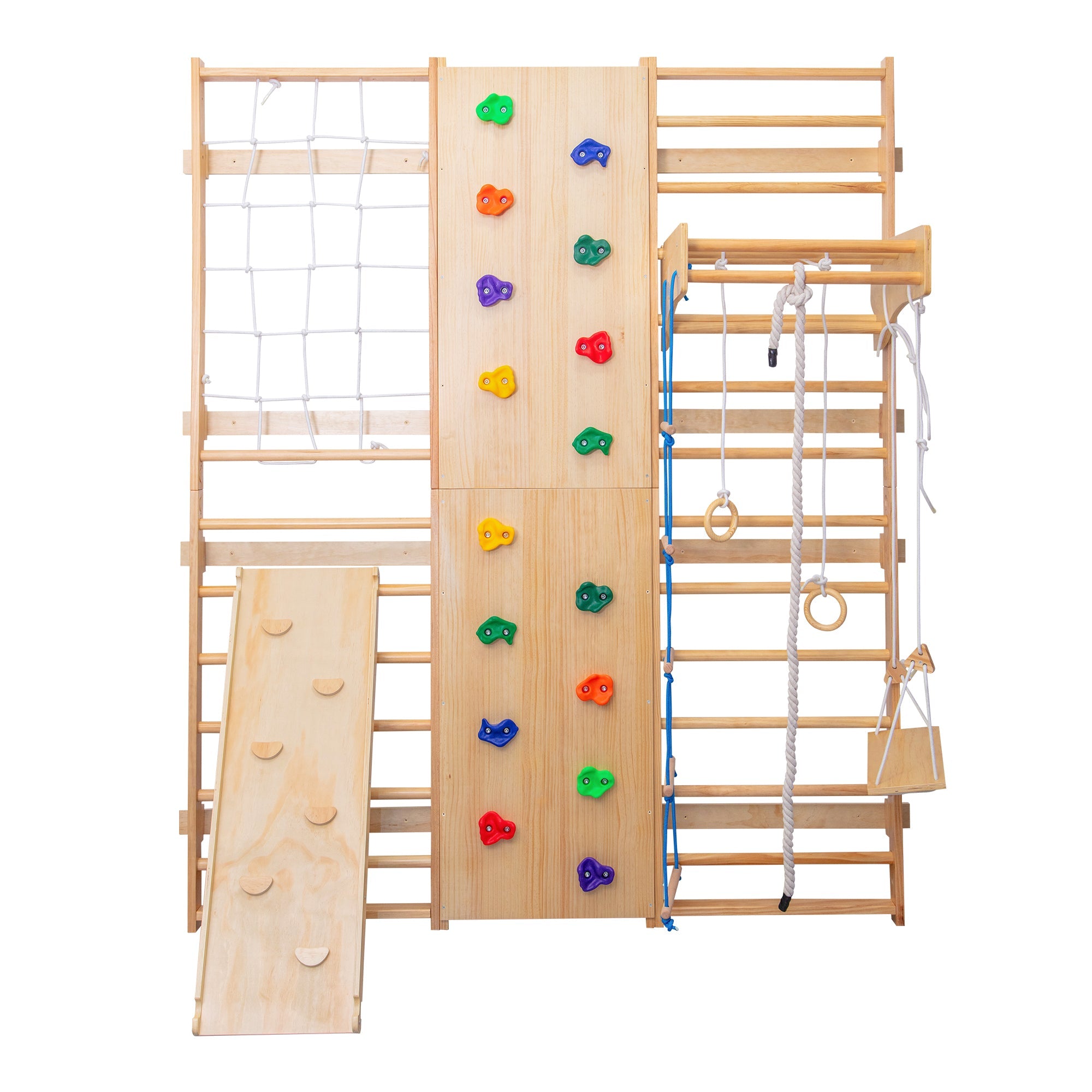 Bellemave® Toddler Climbing Toys Indoor - Featuring a Rock Climbing Wall, Wooden Swings, Gymnastic Rings, Rope Ladders, and Stretching Equipment,All - in - One 10 - in - 1 - Bellemave