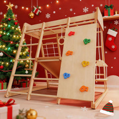 Bellemave® Toddler Climbing Toys Indoor - Featuring a Rock Climbing Wall, Wooden Swings, Gymnastic Rings, Rope Ladders, and Stretching Equipment,All - in - One 10 - in - 1 - Bellemave