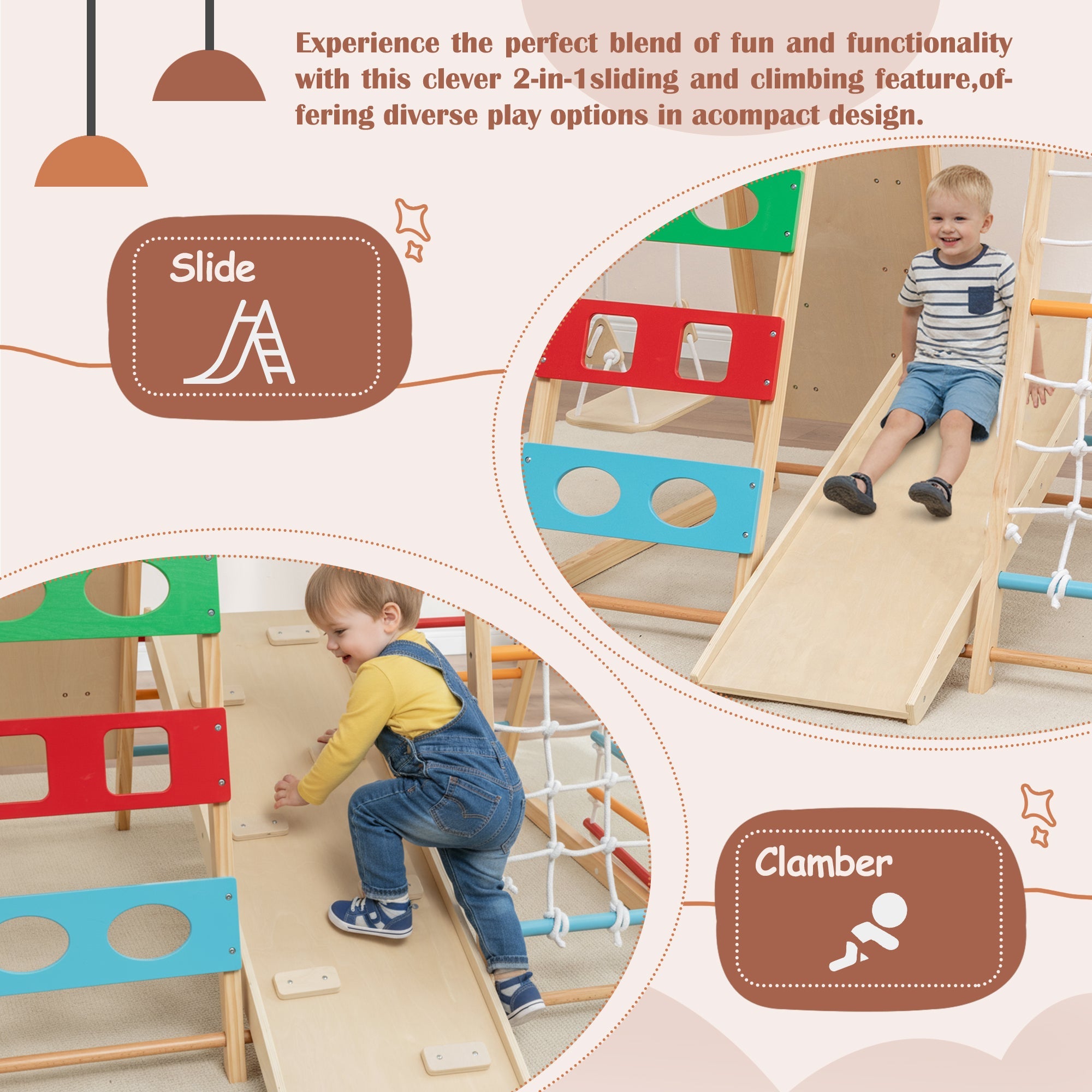 Bellemave® Toddler Climbing Toys Indoor - Featuring a Rock Climbing Wall, Wooden Swings, Gymnastic Rings, Rope Ladders, and Stretching Equipment,All - in - One 10 - in - 1 - Bellemave