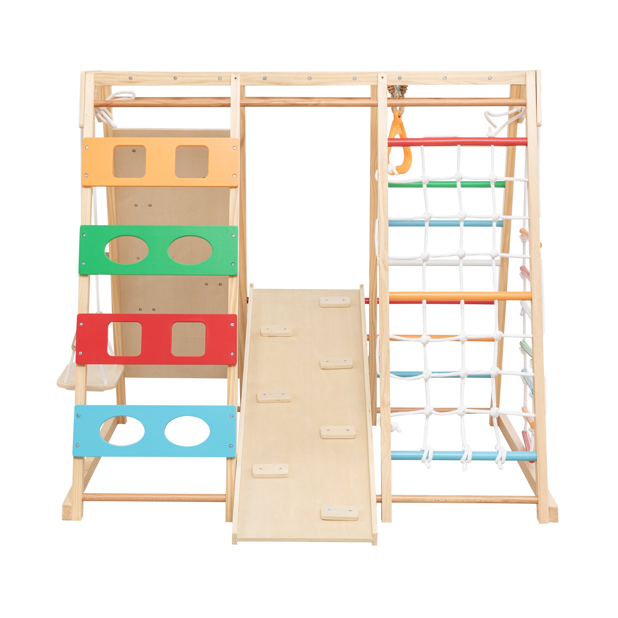 Bellemave® Toddler Climbing Toys Indoor - Featuring a Rock Climbing Wall, Wooden Swings, Gymnastic Rings, Rope Ladders, and Stretching Equipment,All - in - One 10 - in - 1 - Bellemave