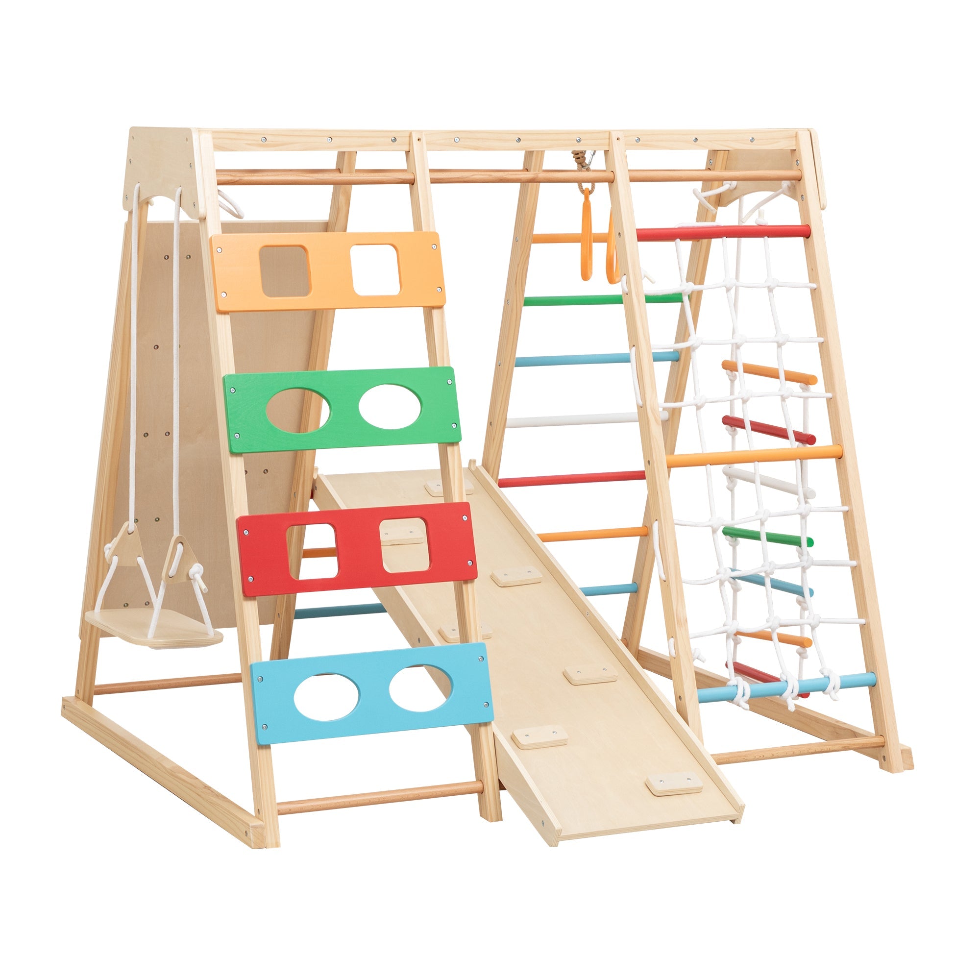 Bellemave® Toddler Climbing Toys Indoor - Featuring a Rock Climbing Wall, Wooden Swings, Gymnastic Rings, Rope Ladders, and Stretching Equipment,All - in - One 10 - in - 1 - Bellemave