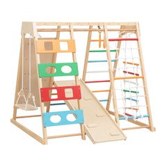 Bellemave® Toddler Climbing Toys Indoor - Featuring a Rock Climbing Wall, Wooden Swings, Gymnastic Rings, Rope Ladders, and Stretching Equipment,All - in - One 10 - in - 1 - Bellemave