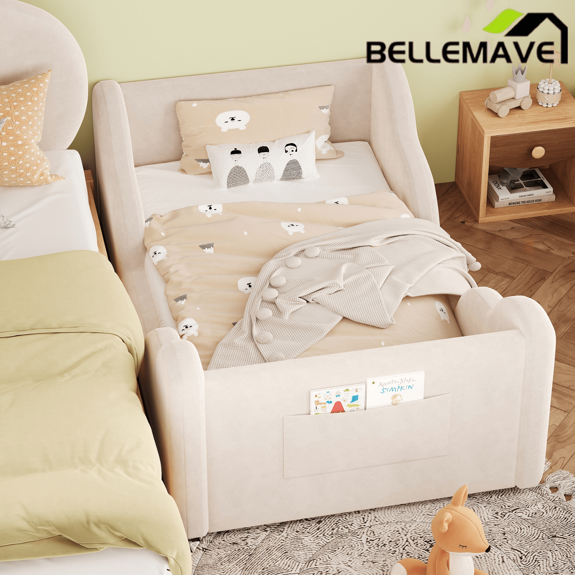 Bellemave® Toddler Floor Bed with Storage Bag, Kid Bed Frame, Standard Crib Size Kids Beds Up to 1 - 6 Years Girls and Boys, Montessori Floor Beds - Bellemave