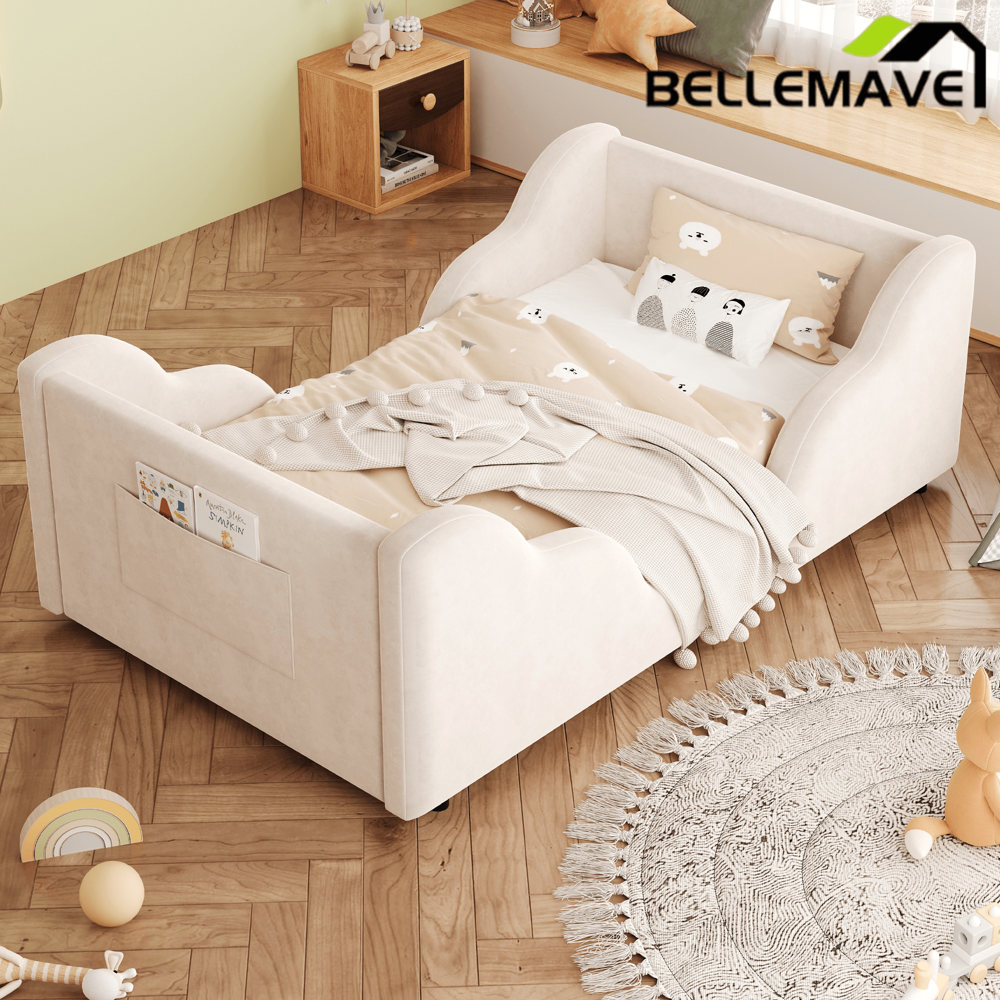 Bellemave® Toddler Floor Bed with Storage Bag, Kid Bed Frame, Standard Crib Size Kids Beds Up to 1 - 6 Years Girls and Boys, Montessori Floor Beds - Bellemave