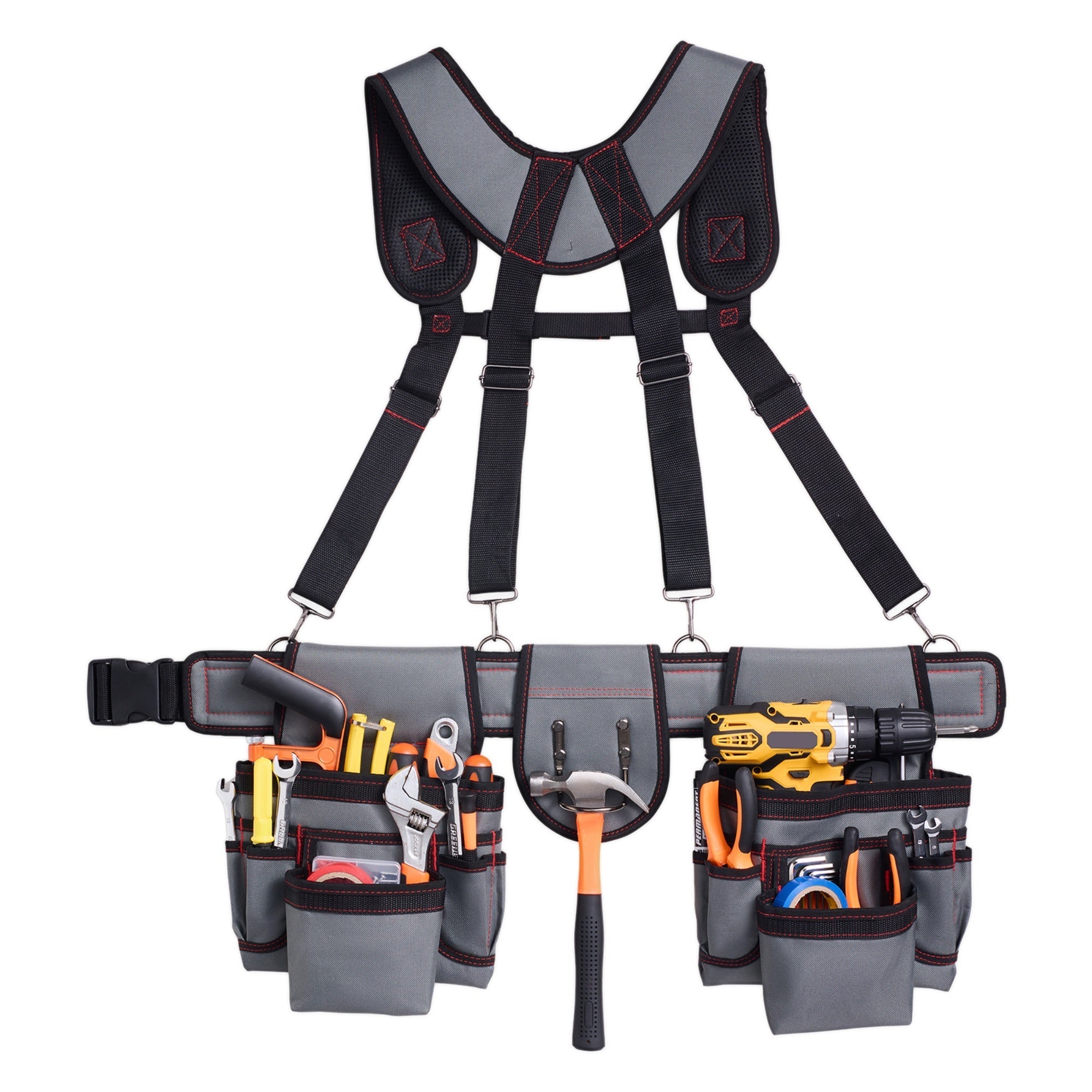 Bellemave® Tool Belt, 22 Pockets Tool Pouch with Suspenders for Men, Heavy Duty Adjustable Utility Belt Bag Suspenders - Bellemave