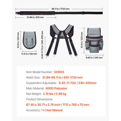 Bellemave® Tool Belt, 22 Pockets Tool Pouch with Suspenders for Men, Heavy Duty Adjustable Utility Belt Bag Suspenders - Bellemave