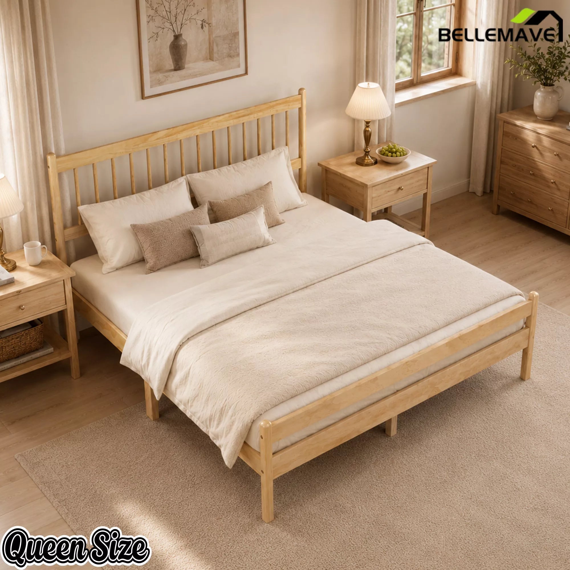 Bellemave® Traditional Solid Wood Bed Frame with Headboard and Footboard - Bellemave