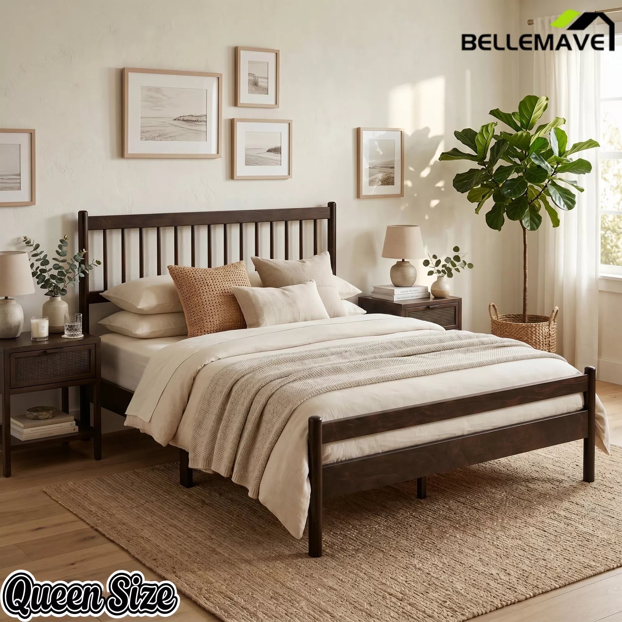 Bellemave® Traditional Solid Wood Bed Frame with Headboard and Footboard - Bellemave