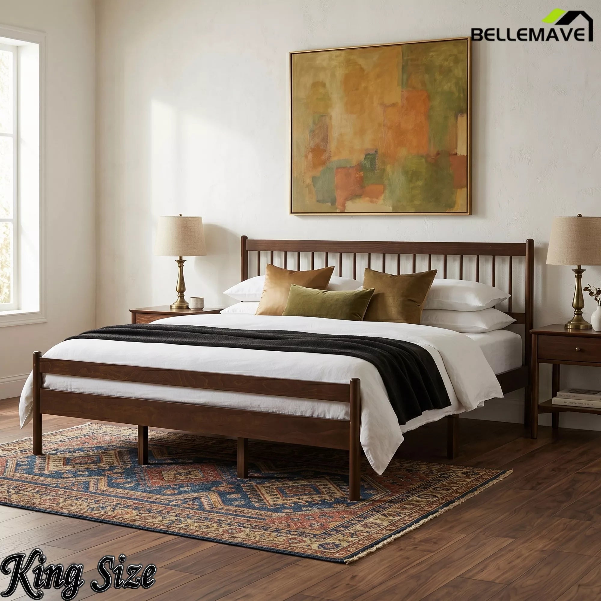 Bellemave® Traditional Solid Wood Bed Frame with Headboard and Footboard - Bellemave