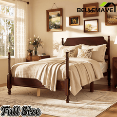 Bellemave® Traditional Wood Spindle Post Bed, Modern Farmhouse Platform Bed with Headboard, No Box Spring Required - Bellemave